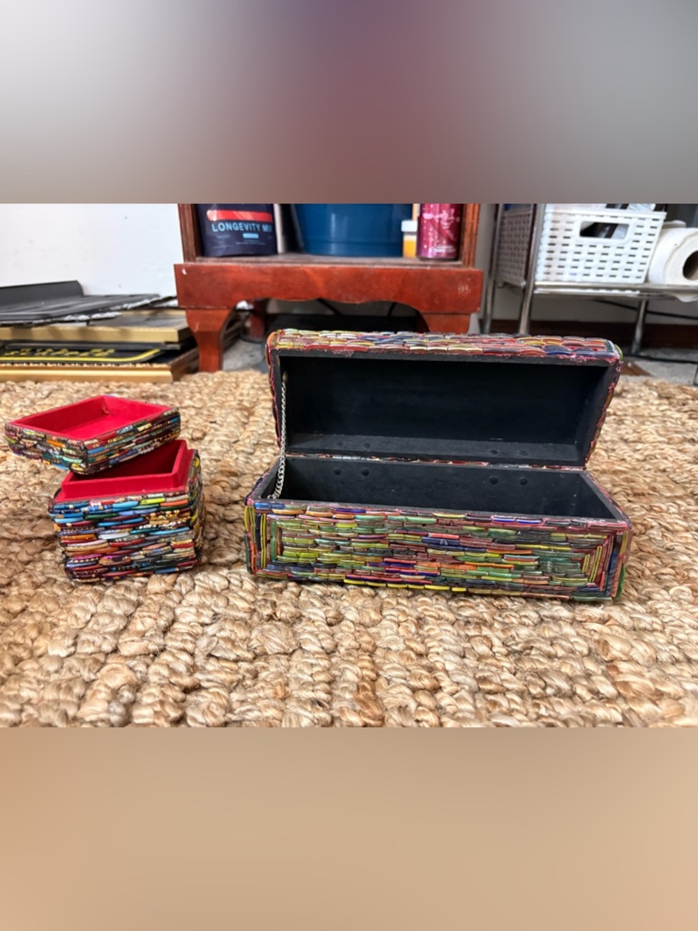 Colorful Handwoven Rectangular Trinket Box